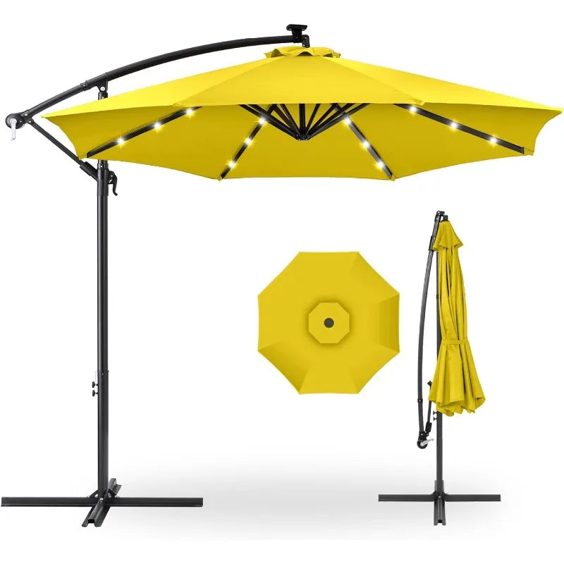 10ft Solar LED Offset Hanging Market Patio Umbrella for Backyard, Poolside, Lawn and Garden w/ Easy Tilt Adjustment - Homeward Trends