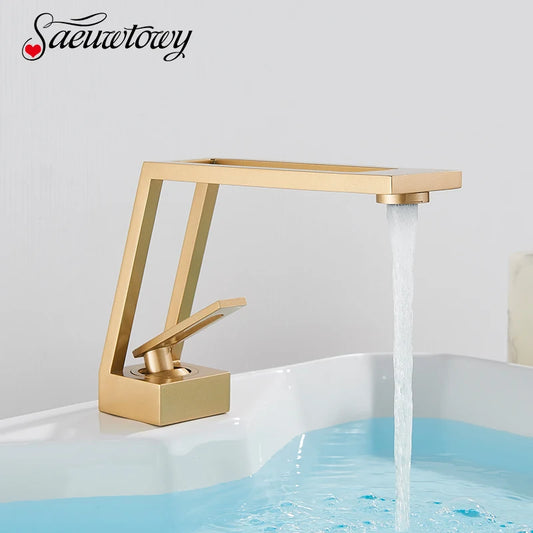 Brushed Golden Basin Faucets Bathroom Faucet Sink Mixer Crane Taps Brass Faucet Square Vessel Faucet  Cold Hot Water Mixer Tap