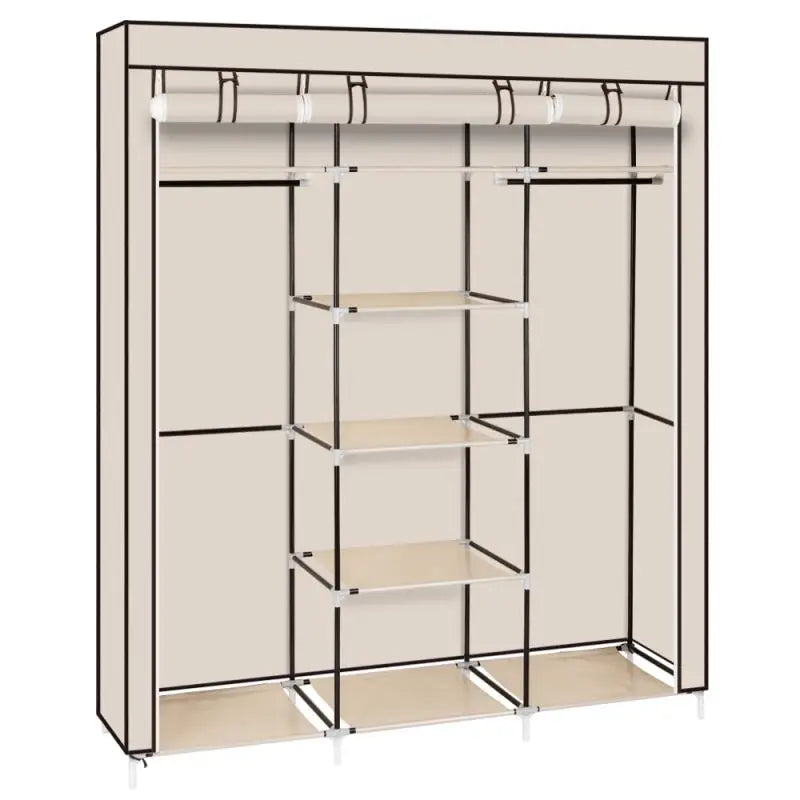 Foldable Wardrobe Rental Room Bedroom Clothes Closet Double Rod Clothes Storage Organizer Wardrobes Living Room Home Furniture - Homeward Trends