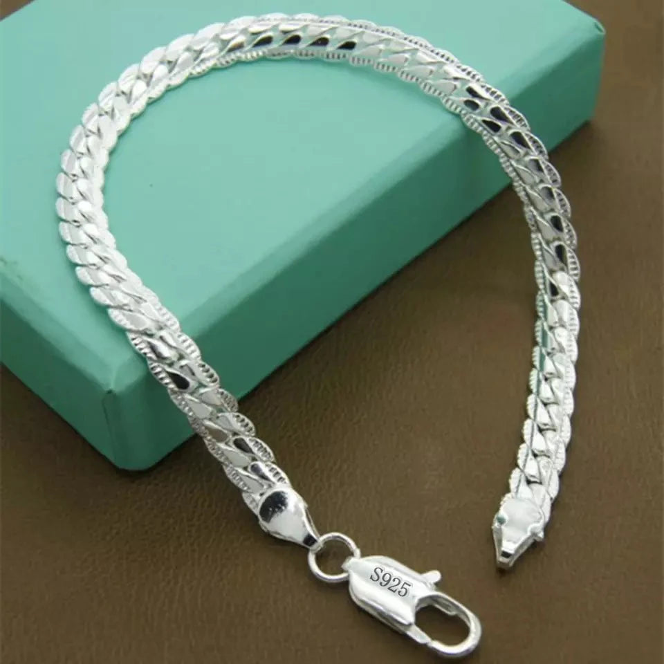 925 Sterling Silver Exquisite Solid Chain Bracelet Fashion Charm Women Men Solid Wedding Cute Simple Models Jewelry - Homeward Trends