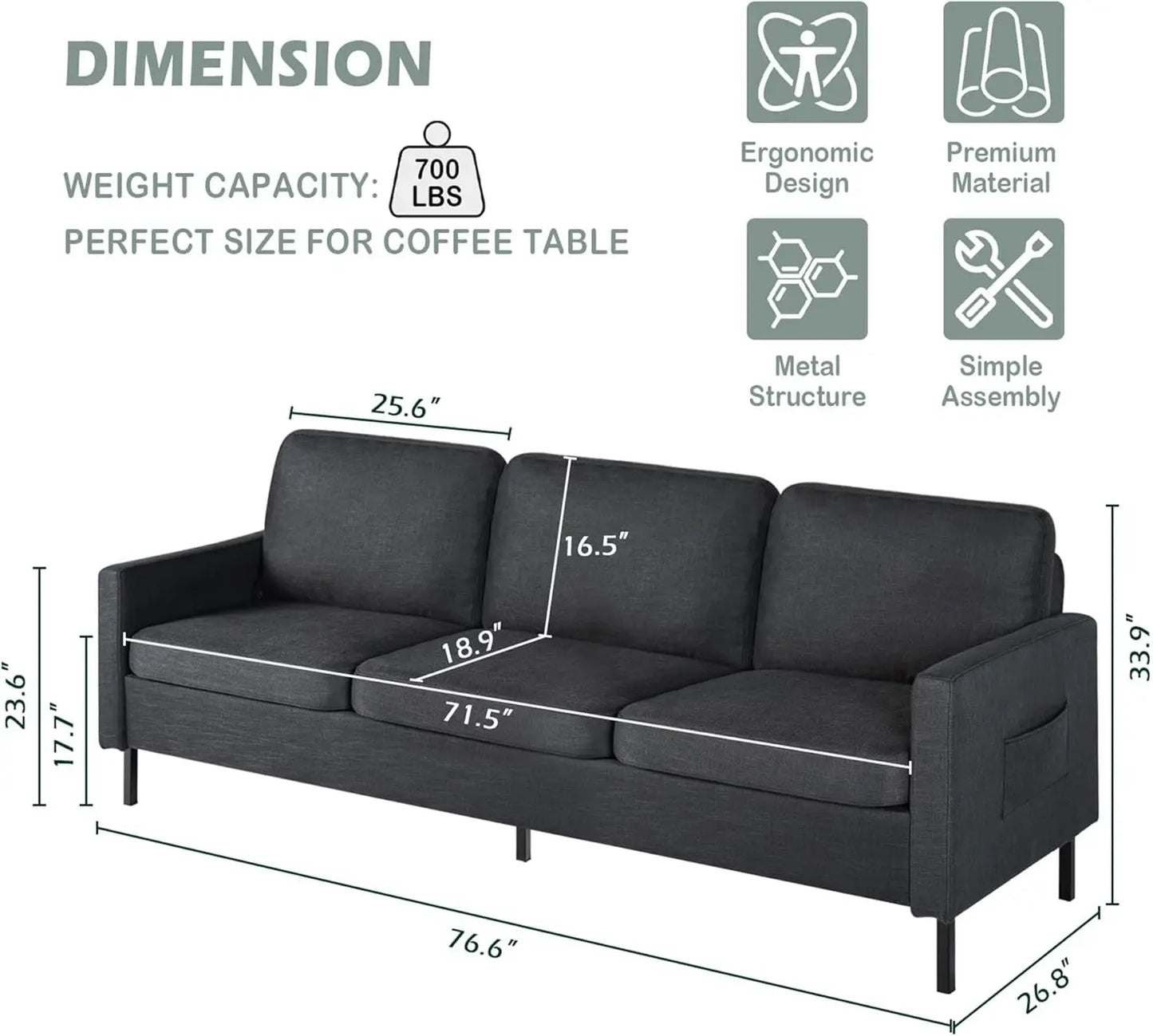 Mid-Century Modern Sectional Sofa Couch for Living Room, Bedroom, or Apartment – Small Space Friendly