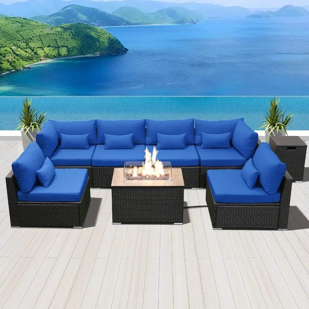 Outdoor Patio Sofa Set with Propane Fire Pit Table – Modern Outdoor Furniture for Deck & Garden