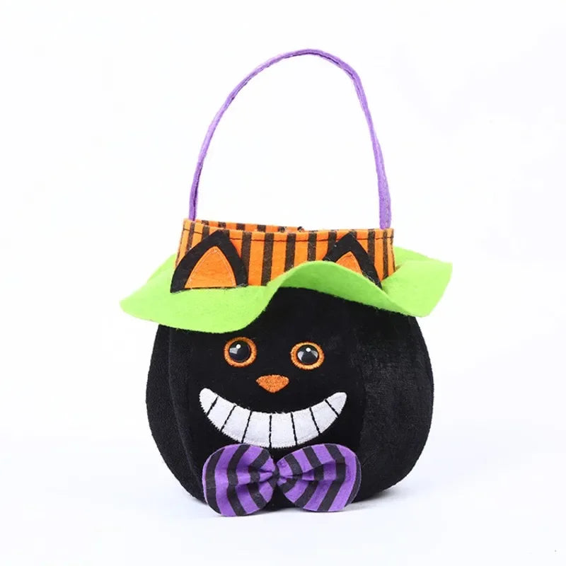 Halloween Pumpkin Cartoon Trick-or-Treat Bags - Kids Candy & Cookie Snack Basket, Portable