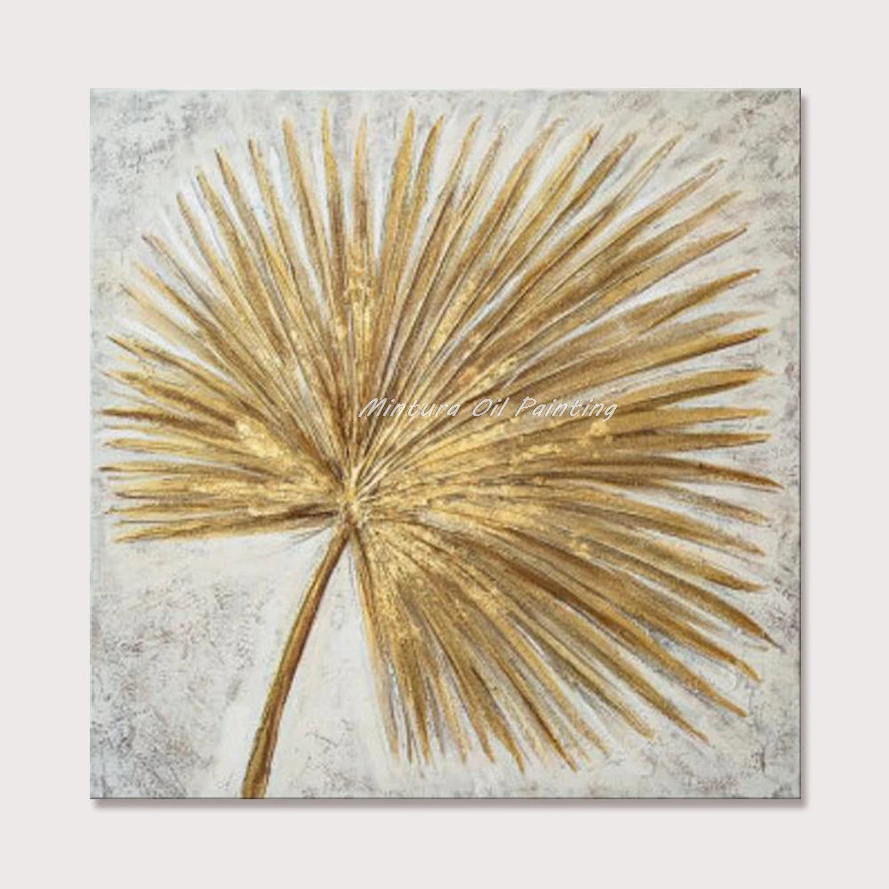 Mintura Hand-Painted Golden Leaves Oil Painting on Canvas - Modern Abstract Pop Art for Home and Room Decor - Homeward Trends