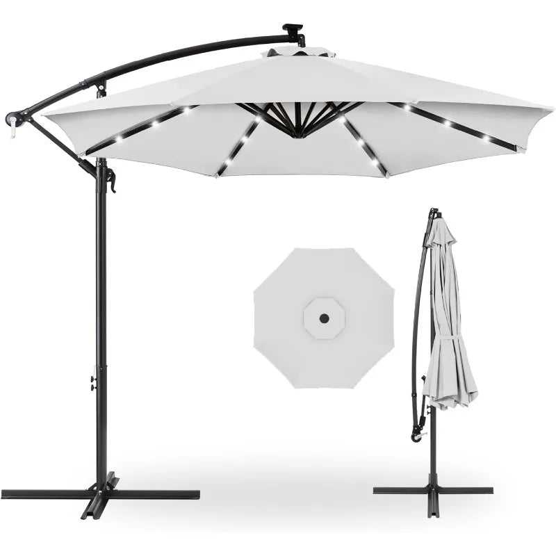 10ft Solar LED Offset Hanging Market Patio Umbrella for Backyard, Poolside, Lawn and Garden w/ Easy Tilt Adjustment - Homeward Trends