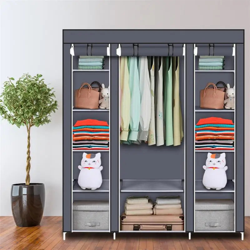 Foldable Wardrobe Rental Room Bedroom Clothes Closet Double Rod Clothes Storage Organizer Wardrobes Living Room Home Furniture - Homeward Trends