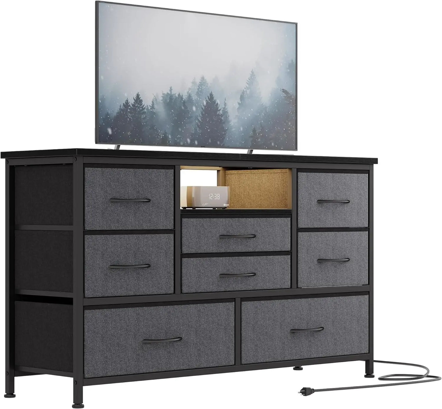 8 Dresser TV Stand with Power Outlet & LED for 55'' TV, Long Dresser for Bedroom with 8 Deep Drawers, Wide Console Table - Homeward Trends