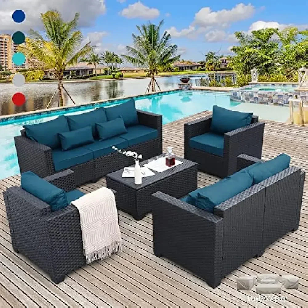 5-Piece Outdoor Wicker Patio Furniture Set – 45" Fire Pit Table, No-Slip Cushions & Waterproof Cover