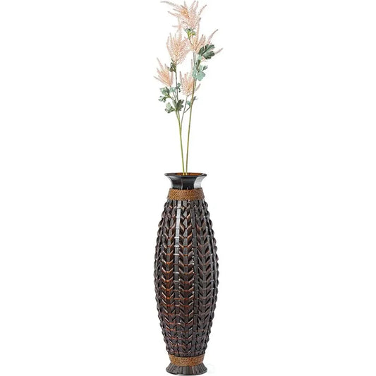 39-Inch Tall Bamboo Floor Vase with Wicker Weave Design – Large Decorative Home Accent - Homeward Trends