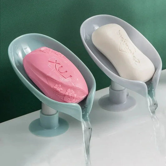 2pcs Leaf-Shaped Soap Holder with Suction Cups, Drying Tray for Shower, Sponge, Kitchen & Bathroom