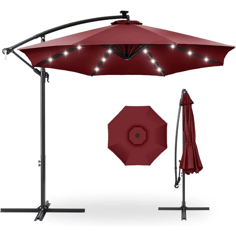 10ft Solar LED Offset Hanging Market Patio Umbrella for Backyard, Poolside, Lawn and Garden w/ Easy Tilt Adjustment - Homeward Trends