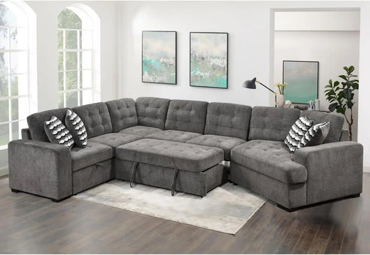 7-Seater U-Shaped Sectional Sofa with Chaise Lounge, Pull-Out Bed & Cuddler – Perfect for Living Room - Homeward Trends