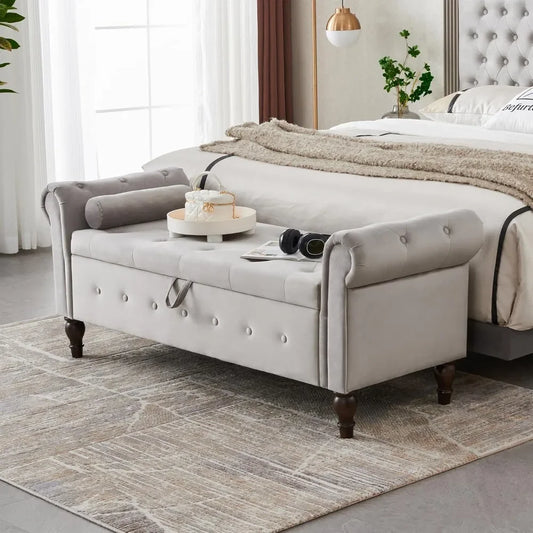 63'' Storage Ottoman Bench with Rolled Arms – Button-Tufted Design for Bedroom or End of Bed - Homeward Trends