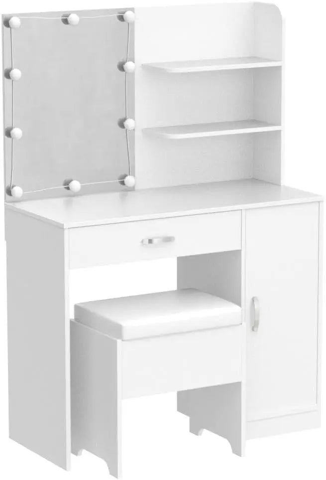 Makeup Vanity with Lights Vanity Desk with Mirror and Lights Set Large Drawer and Two-Tier Lots Storage Cabinet Dresser - Homeward Trends