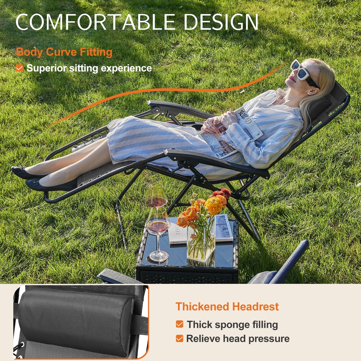 Zero Gravity Recliner Chairs (Set of 2) – Portable Patio Lounge Chairs with Cup Holders & Adjustable Pillow