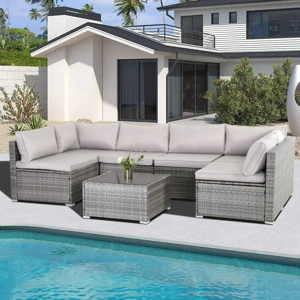 7/8 Pieces Patio Furniture Set, Modular Patio Set Wicker Outdoor Sectional Sofa Set PE Rattan Wicker Patio Conversation Set - Homeward Trends