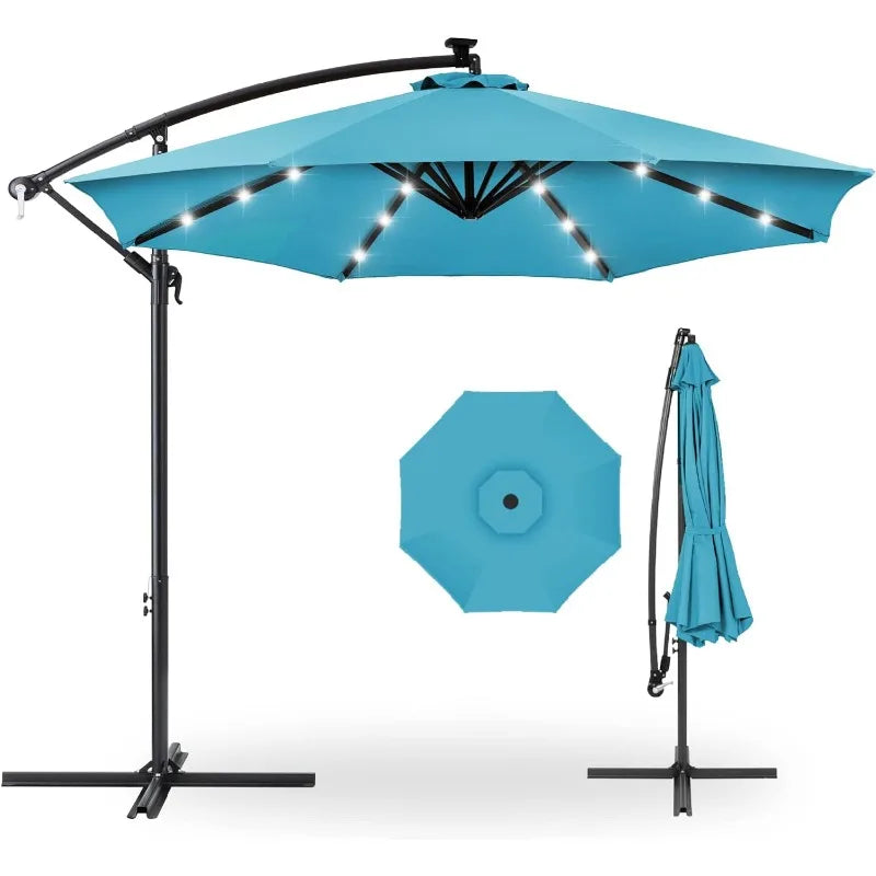 10ft Solar LED Offset Hanging Market Patio Umbrella for Backyard, Poolside, Lawn and Garden w/ Easy Tilt Adjustment - Homeward Trends