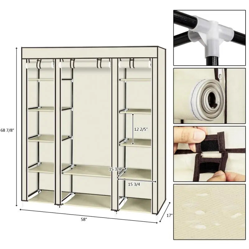 Foldable Wardrobe Rental Room Bedroom Clothes Closet Double Rod Clothes Storage Organizer Wardrobes Living Room Home Furniture - Homeward Trends