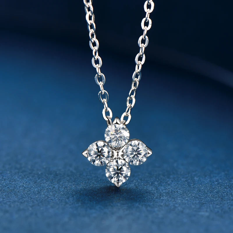 Moissanite Four-leaf Flower Pendant Necklace Niche Light Luxury 925 Sterling Silver Chain Necklace for Women Friend Gift - Homeward Trends