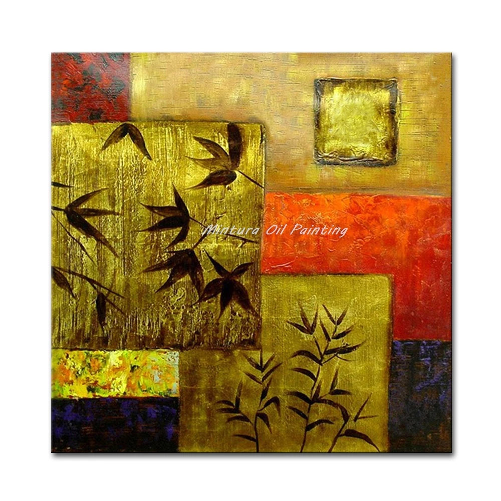 Mintura Hand-Painted Golden Leaves Oil Painting on Canvas - Modern Abstract Pop Art for Home and Room Decor - Homeward Trends