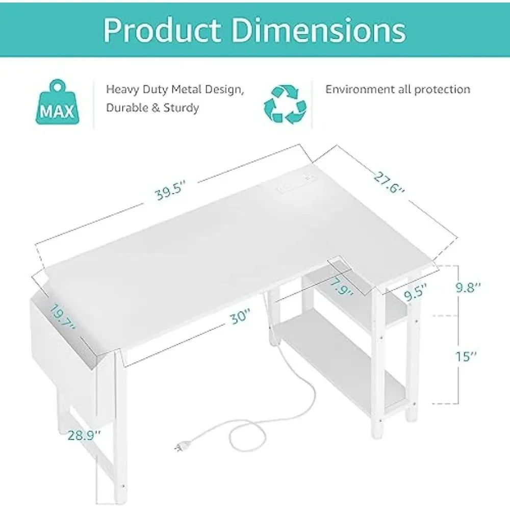 40-Inch L-Shaped Computer Desk - Compact Corner Desk for Small Spaces, Home Office, or Reading Room - Homeward Trends