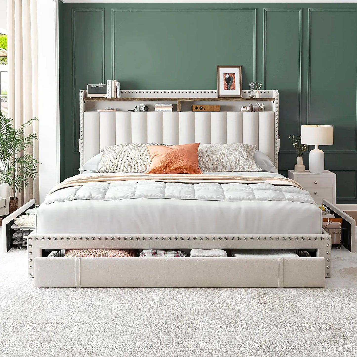 Queen Bed Frame, Upholstered Platform Bed Frame Queen Size with 3 Storage Drawers, Queen Size Bed Frame with Storage - Homeward Trends