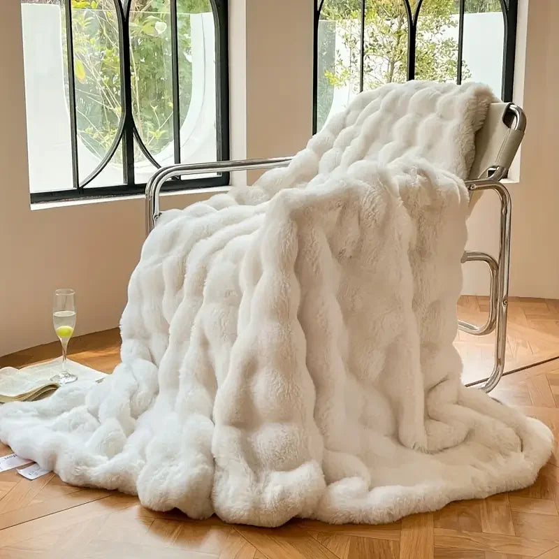 Faux Fur Blanket for Winter Warm High-end Fluffy Bubble Shaped Throw Blankets for Beds Luxury Super Comfortable Sofa Pillow Case - Homeward Trends