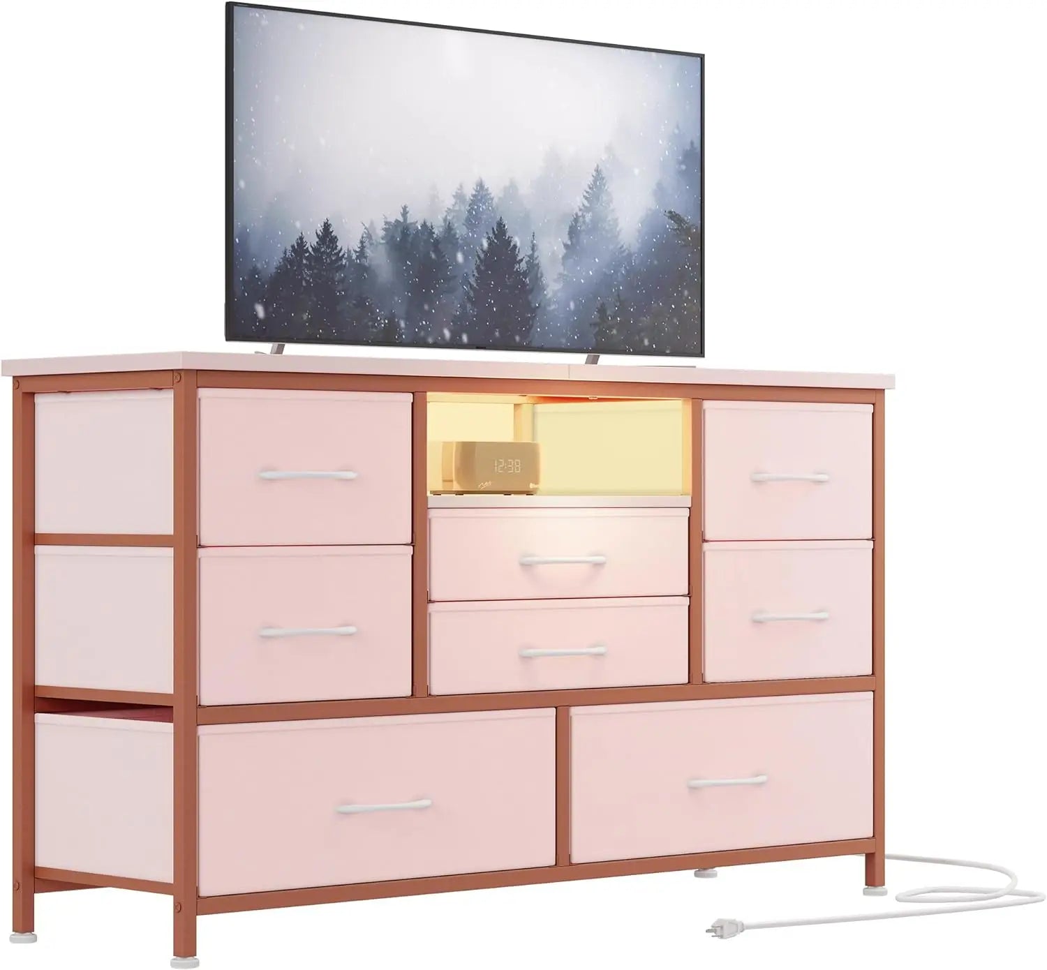 8 Dresser TV Stand with Power Outlet & LED for 55'' TV, Long Dresser for Bedroom with 8 Deep Drawers, Wide Console Table - Homeward Trends