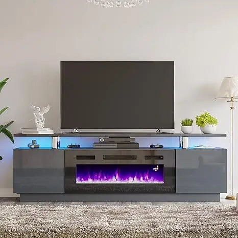 70'' High Gloss Fireplace TV Stand, 36'' Electric Fireplace, LED Entertainment Center - Homeward Trends