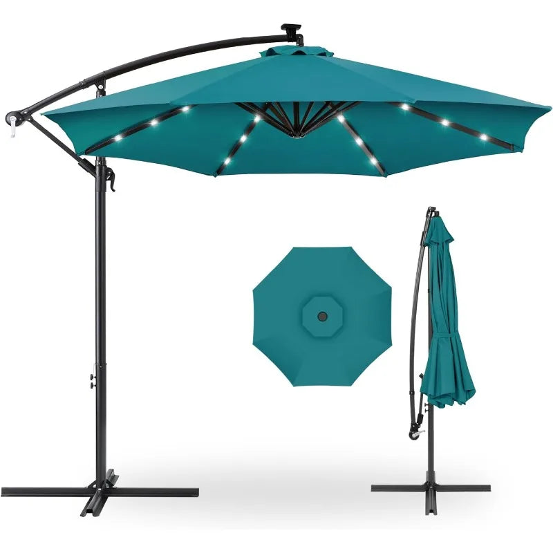 10ft Solar LED Offset Hanging Market Patio Umbrella for Backyard, Poolside, Lawn and Garden w/ Easy Tilt Adjustment - Homeward Trends