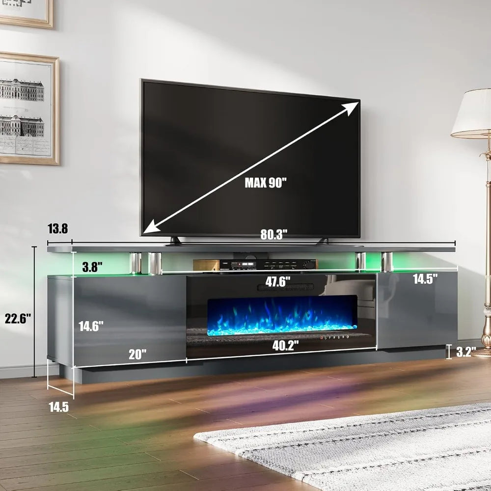 70'' High Gloss Fireplace TV Stand, 36'' Electric Fireplace, LED Entertainment Center - Homeward Trends