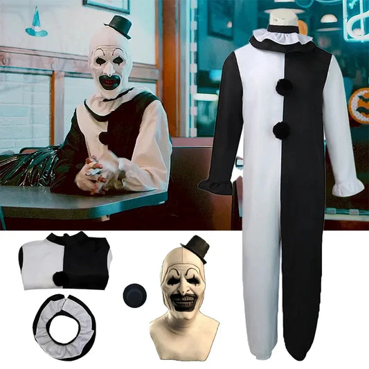 Terrifier 2 Art the Clown Costume: Jumpsuit, Hat & Mask for Adults/Children Halloween