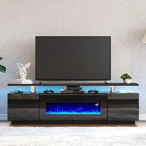 70'' High Gloss Fireplace TV Stand, 36'' Electric Fireplace, LED Entertainment Center - Homeward Trends