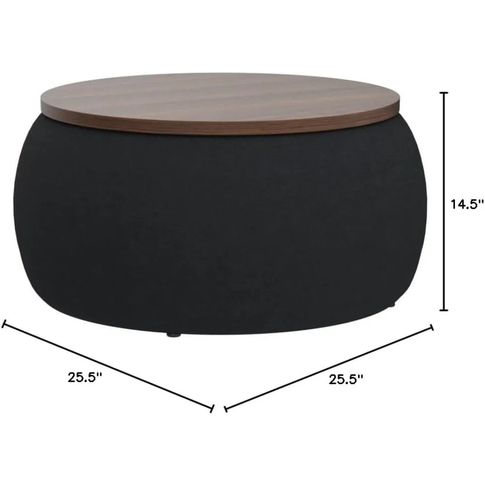 Modern Round Storage Ottoman with Wooden Lid – Handmade Coffee Table, End Table & Footstool