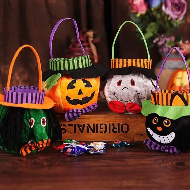 Halloween Pumpkin Cartoon Trick-or-Treat Bags - Kids Candy & Cookie Snack Basket, Portable