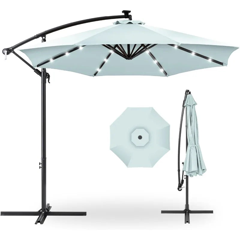 10ft Solar LED Offset Hanging Market Patio Umbrella for Backyard, Poolside, Lawn and Garden w/ Easy Tilt Adjustment - Homeward Trends