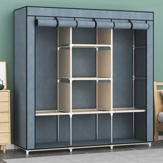 Foldable Wardrobe Rental Room Bedroom Clothes Closet Double Rod Clothes Storage Organizer Wardrobes Living Room Home Furniture - Homeward Trends