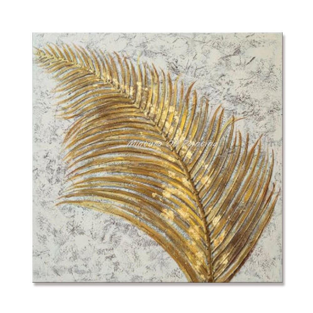 Mintura Hand-Painted Golden Leaves Oil Painting on Canvas - Modern Abstract Pop Art for Home and Room Decor - Homeward Trends