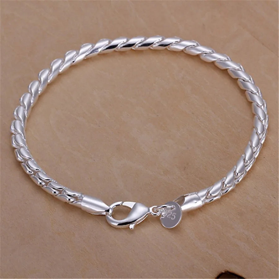 925 Sterling Silver Exquisite Solid Chain Bracelet Fashion Charm Women Men Solid Wedding Cute Simple Models Jewelry - Homeward Trends