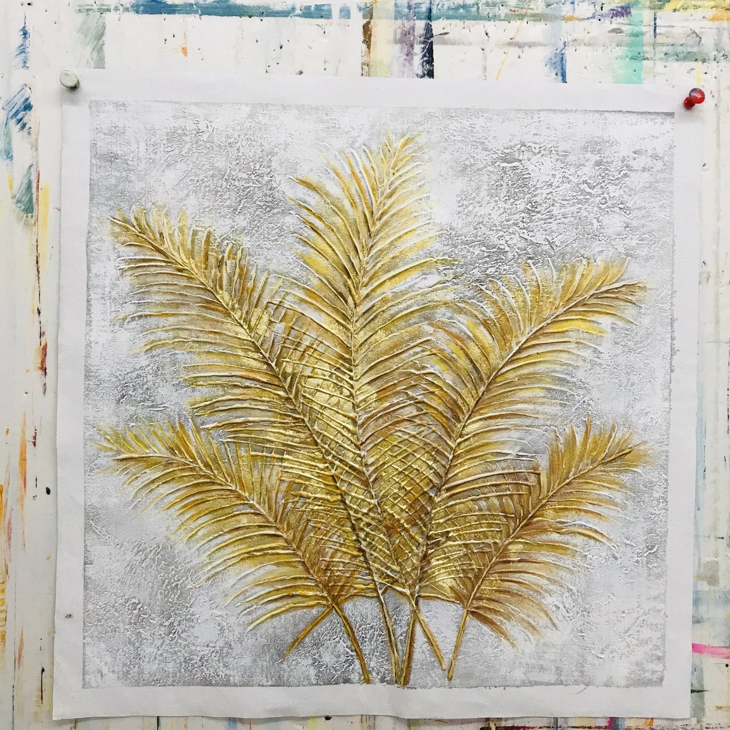 Mintura Hand-Painted Golden Leaves Oil Painting on Canvas - Modern Abstract Pop Art for Home and Room Decor - Homeward Trends