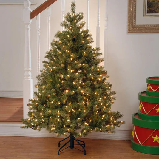 Pre-Lit 'Feel Real' Downswept Douglas Fir Christmas Tree, Full Green, White Lights, Artificial