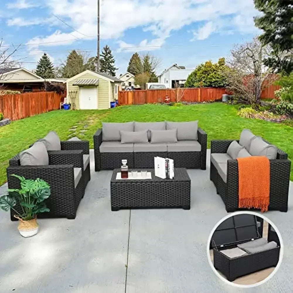 5-Piece Outdoor Wicker Patio Furniture Set – 45" Fire Pit Table, No-Slip Cushions & Waterproof Cover