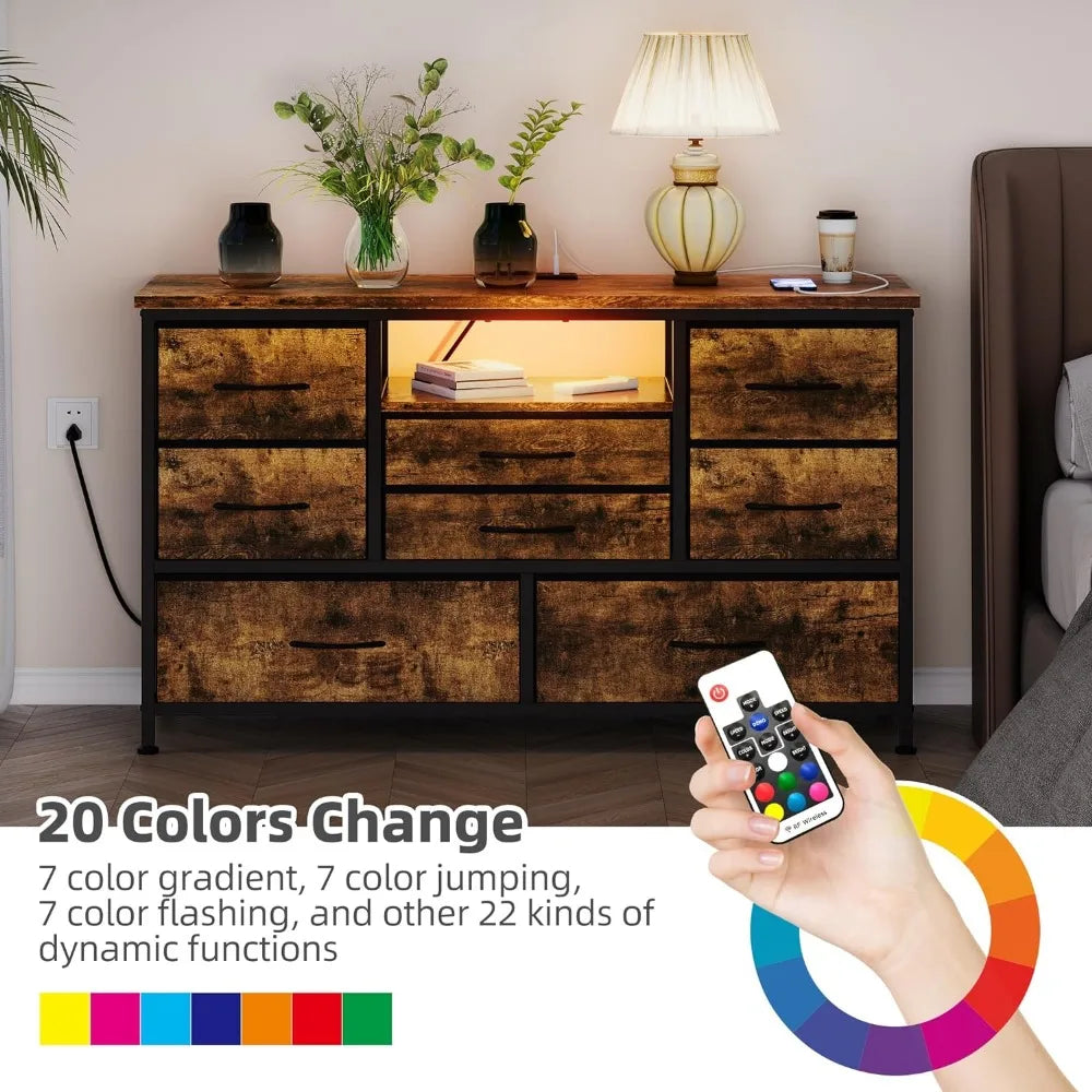 8 Dresser TV Stand with Power Outlet & LED for 55'' TV, Long Dresser for Bedroom with 8 Deep Drawers, Wide Console Table - Homeward Trends