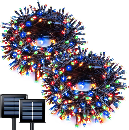 2 Pack Solar String Lights, 330 LED 10ft, 8 Modes, Waterproof Christmas Lights for Garden & Party Deco