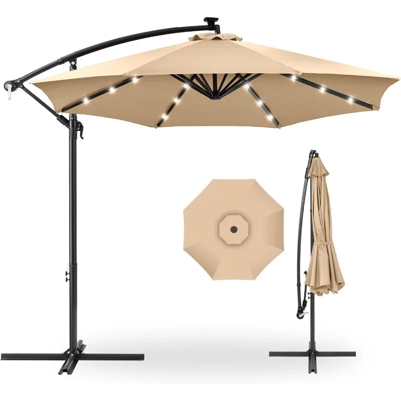 10ft Solar LED Offset Hanging Market Patio Umbrella for Backyard, Poolside, Lawn and Garden w/ Easy Tilt Adjustment - Homeward Trends