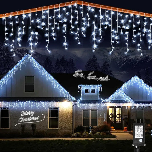 132ft Outdoor Icicle Holiday Lights, 1280 LED Twinkle Lights with 8 Modes & Timer, Waterproof