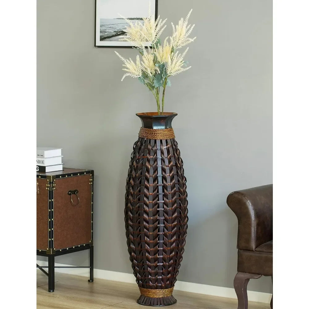 39-Inch Tall Bamboo Floor Vase with Wicker Weave Design – Large Decorative Home Accent - Homeward Trends