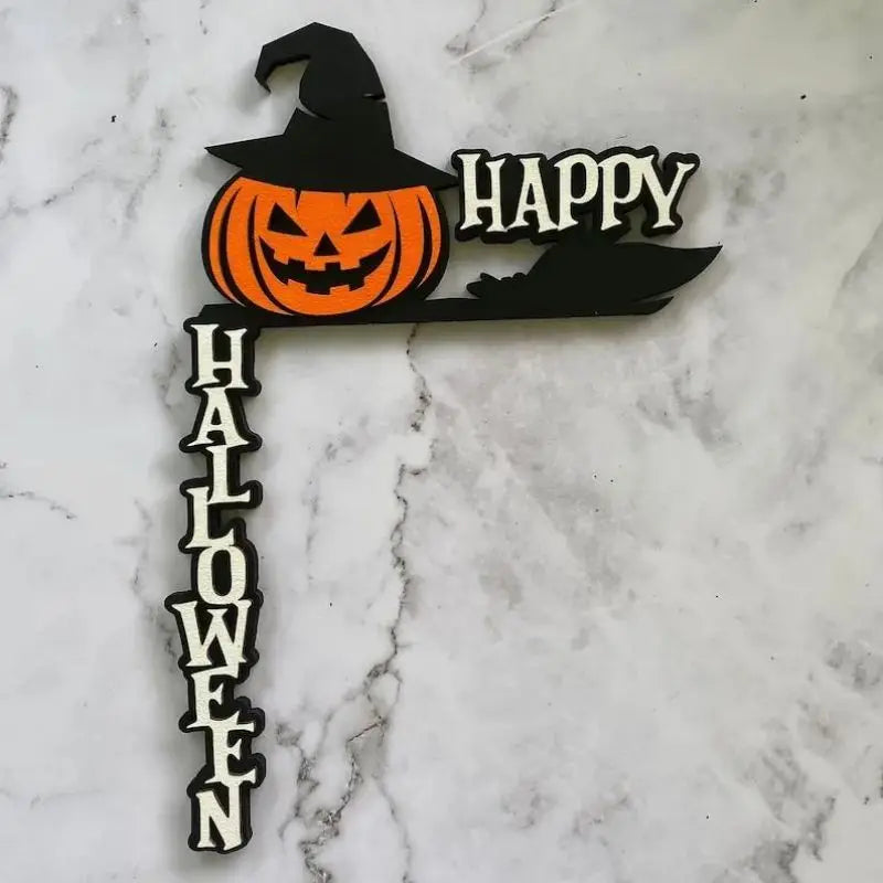 Spooky Pumpkin & Witch Halloween Wooden Door Topper – Horror Atmosphere Craft Décor