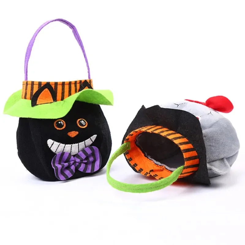 Halloween Pumpkin Cartoon Trick-or-Treat Bags - Kids Candy & Cookie Snack Basket, Portable