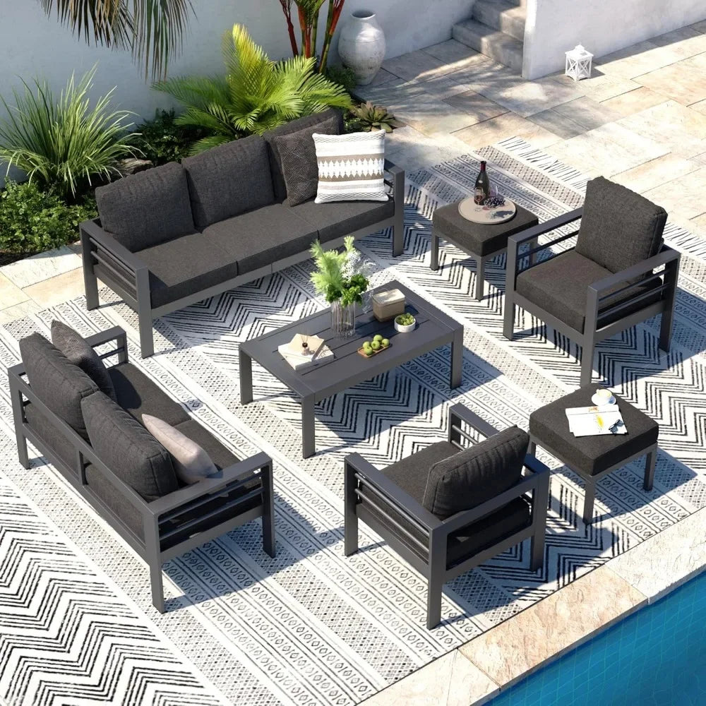 7-Piece Modern Outdoor Patio Furniture Set – Wicker Conversation Set with Cushions & Coffee Table for Balcony & Lawn